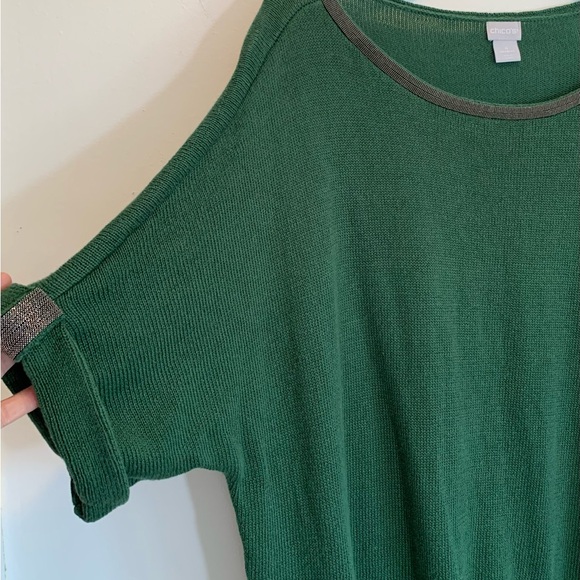 Chico’s Linen Cotton Metallic Green Sweater  4 - Picture 3 of 9